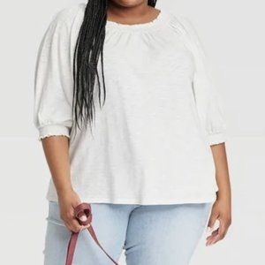 KNOX ROSE White Boat Neck top 3/4 Puff Sleeve - 3X